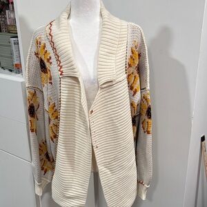 POL Cream and Orange Floral Cardigan